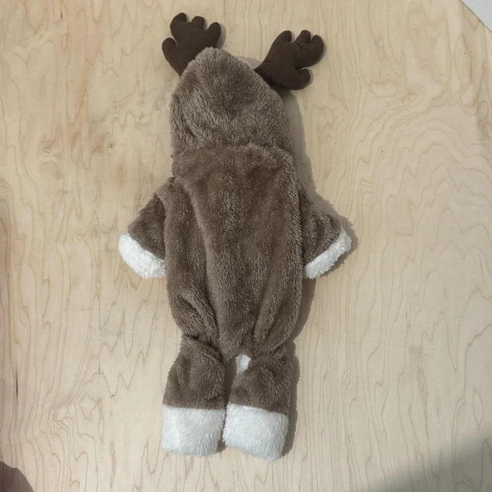 Reindeer Dog Costume – Brown Plush Fleece Christmas Pet Costume Size Small